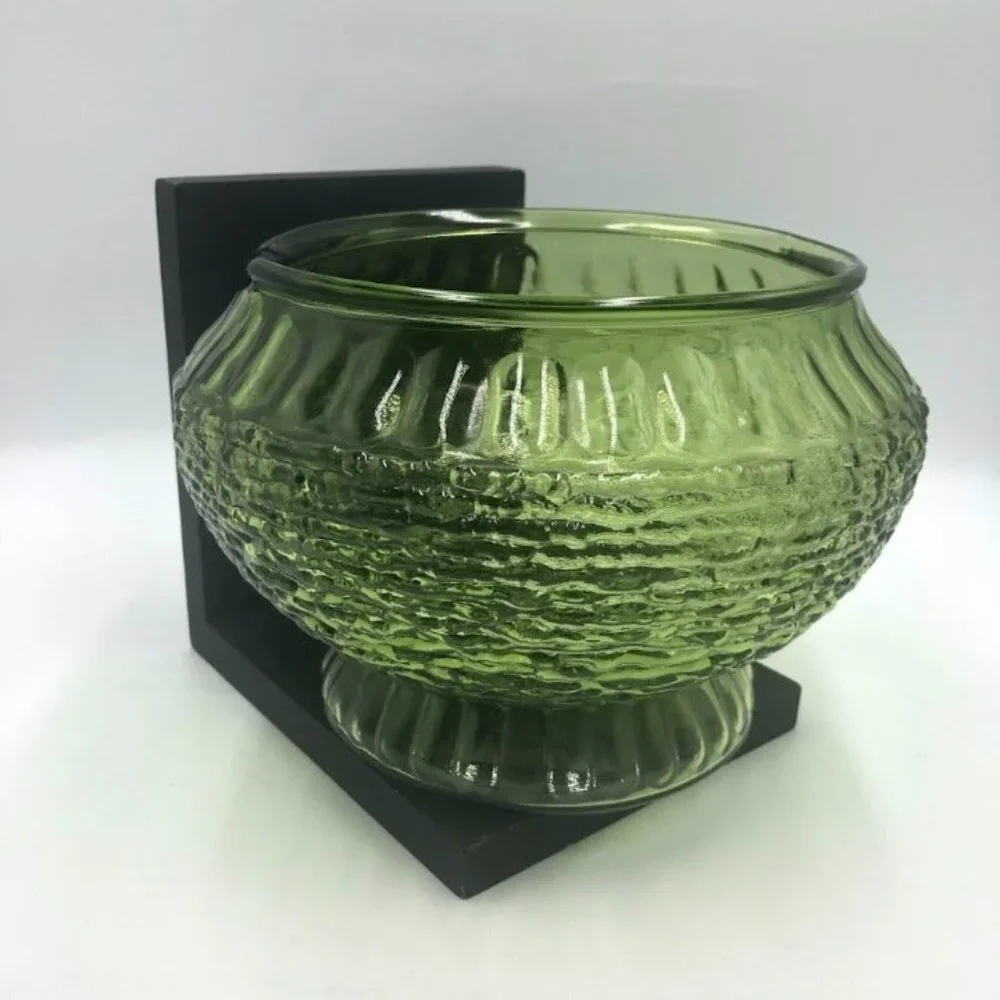 Vintage NAPCO 1176 Green Glass Vase Bowl Ribbed